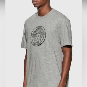 VERSACE MEDUSA EMBROIDERED LOGO SHIRT GRAY SIZE LARGE